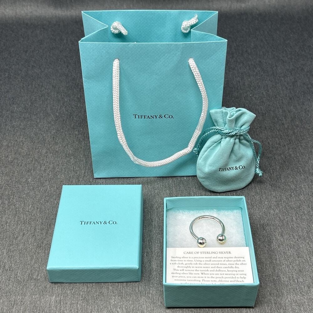 4pc Tiffany & Co Sterling Silver 925 Horseshoe Screwball Key Ring Pouch Bag Box